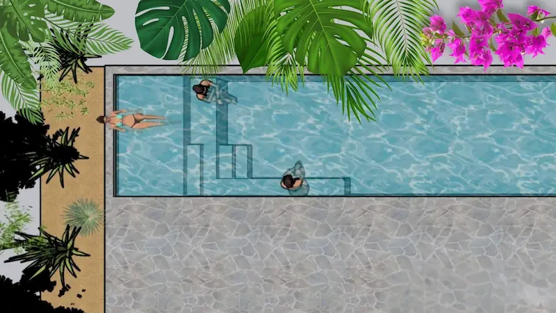 Architectural render of the future infinity pool at CasaInspira / Render arquitectónico de la futura alberca infinita en CasaInspira Mazunte