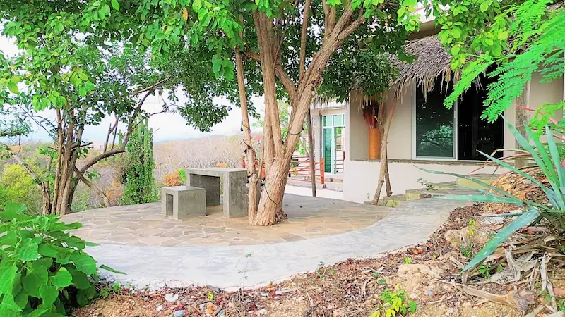 Shared terrace with tree and concrete benches / Terraza compartida con árbol central y bancos de concreto en CasaInspira